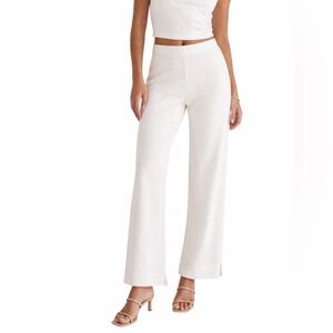 Misook XL White Knit Pull-On Pants Straight leg Classic Elastic Waist Travel